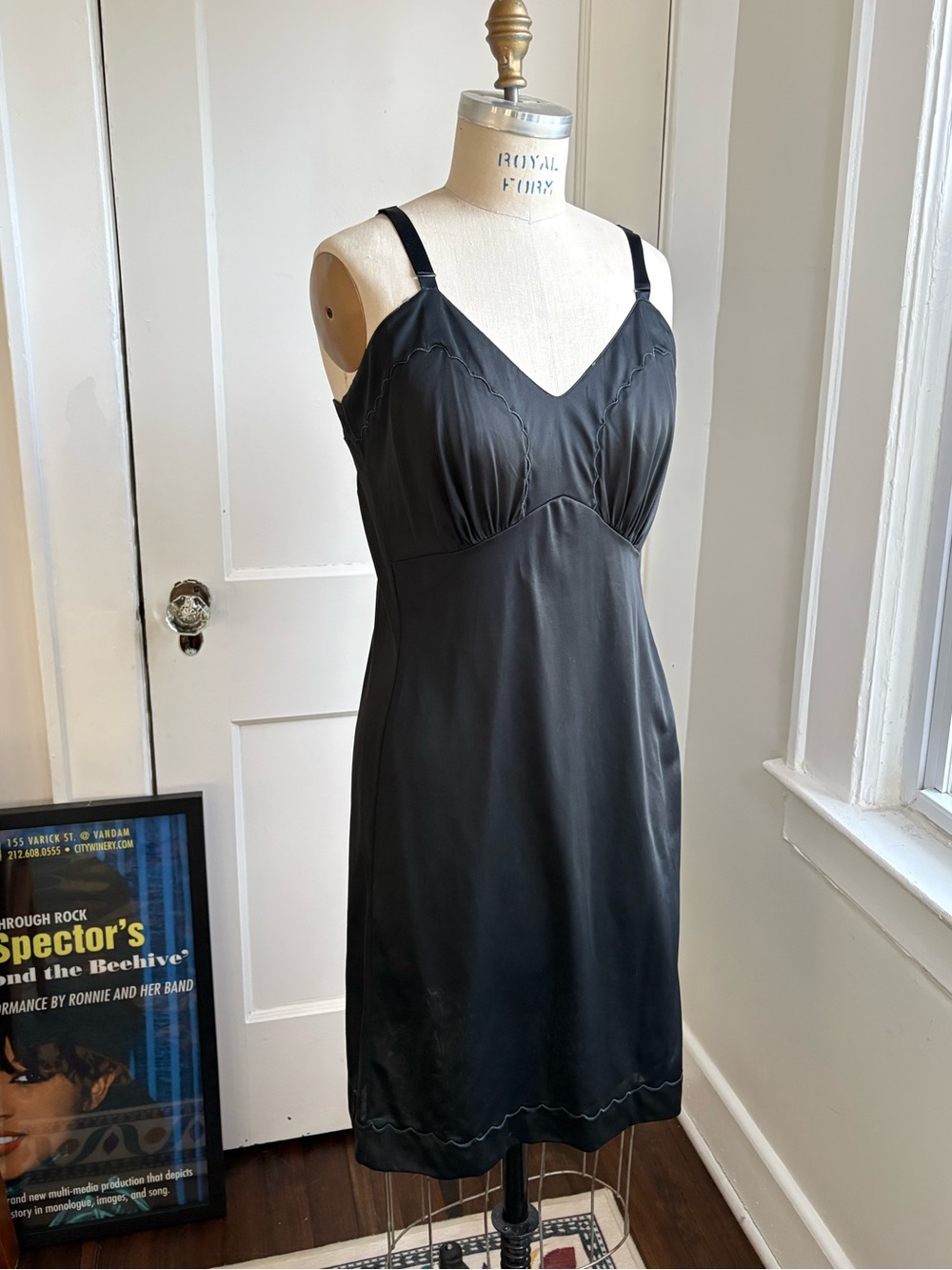 Vintage 50’s Scalloped Black Slip Dress